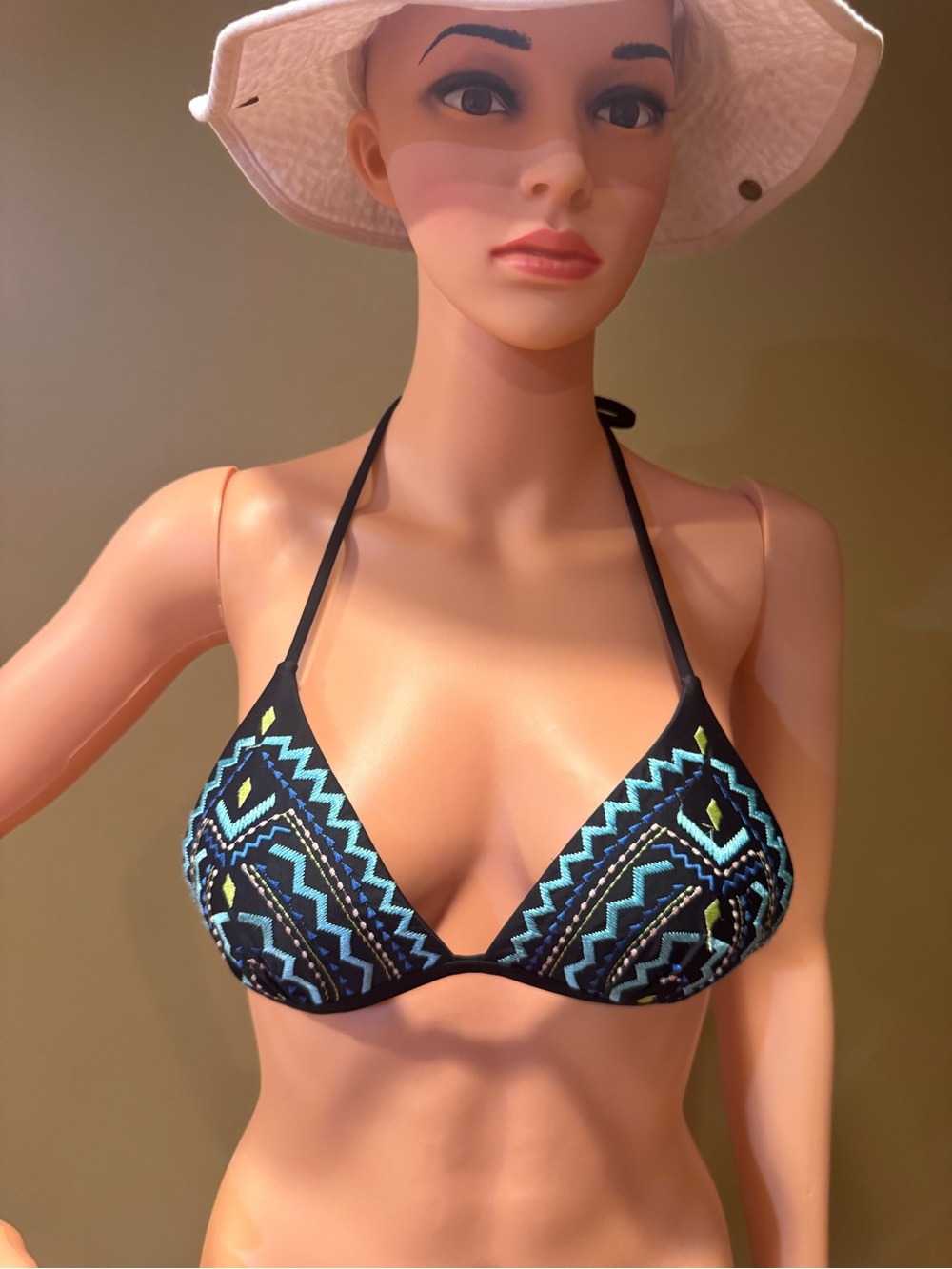 SO Black Bikini Top with Blue & Neon Green Embroidery